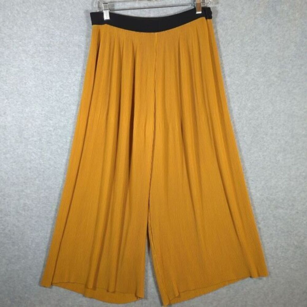 ZARA Wide Leg Pleated Chiffon Culotte Trousers Pants XL Elastic Waist